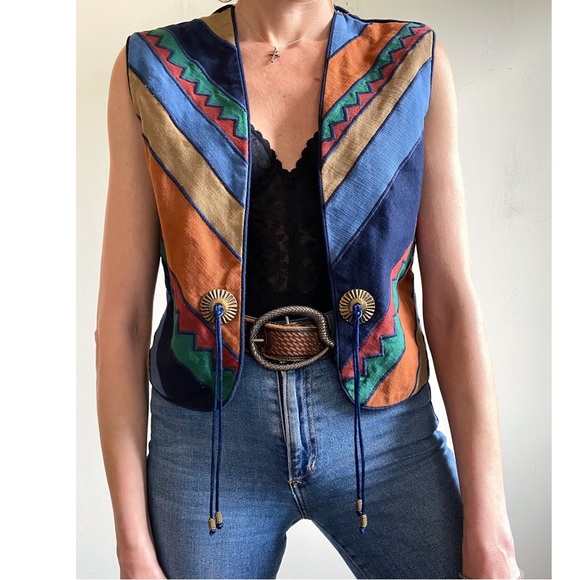 Vintage Jackets & Blazers - Vintage Girasol Concho Vest One Size Fits Most